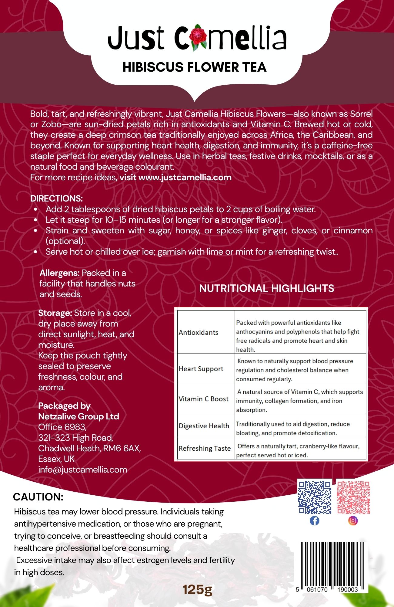 Just Camellia Hibiscus Flower (Sorrel/Zobo)