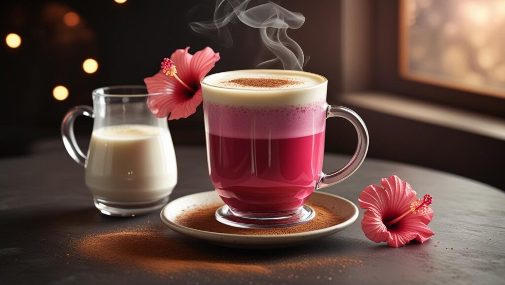 Hibiscus Latte (Hot or Iced) and preparatory items (1) Hibiscus Latte (Hot or Iced) and preparatory items (1)