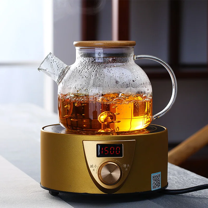 Transparent Borosilicate Glass Teapot - Heat Resistant 1.8/1L Wooden Cover Teapot with Removable Filter - Image 5