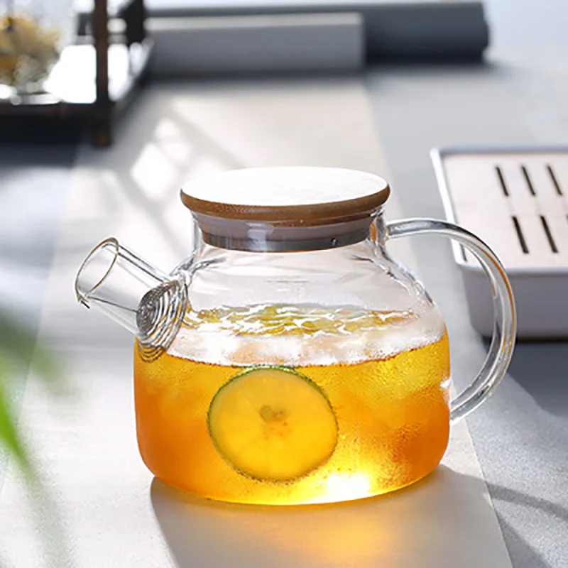 Transparent Borosilicate Glass Teapot - Heat Resistant 1.8/1L Wooden Cover Teapot with Removable Filter - Image 4