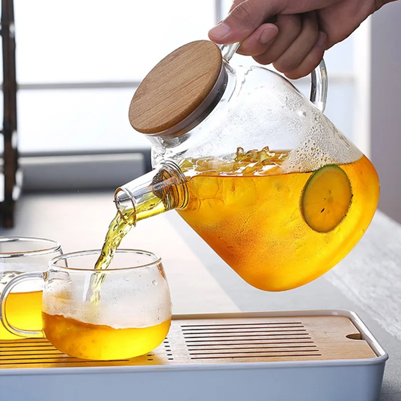 Transparent Borosilicate Glass Teapot - Heat Resistant 1.8/1L Wooden Cover Teapot with Removable Filter - Image 3